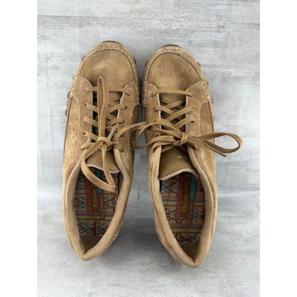 Skechers Relaxed Fit Suede Leather Sneakers Brown 44703 Women Sz 8 Lace Up Shoes
